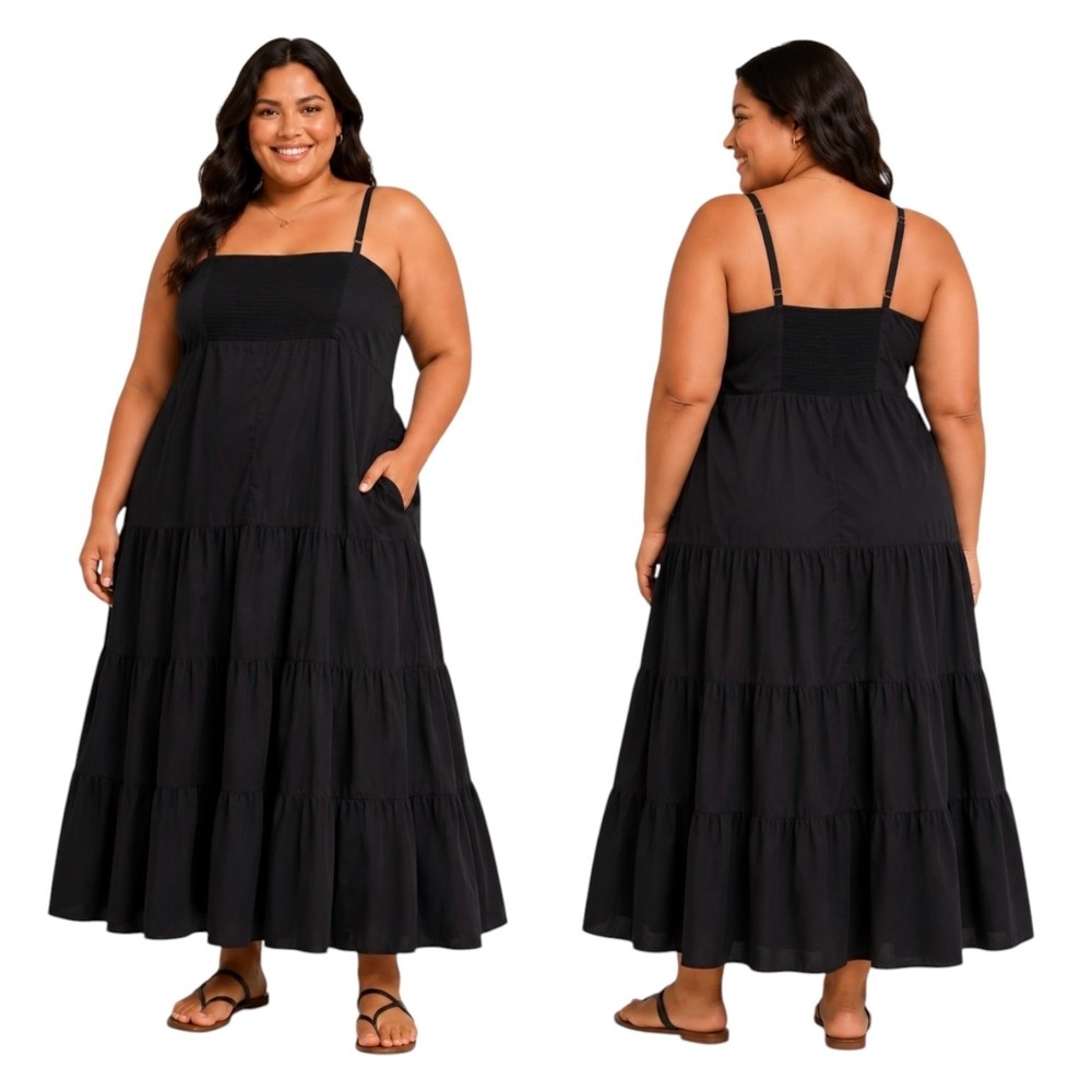 Prabal Gurung for JCPenney Black Tiered‎ Midi Dress 24W Plus Size